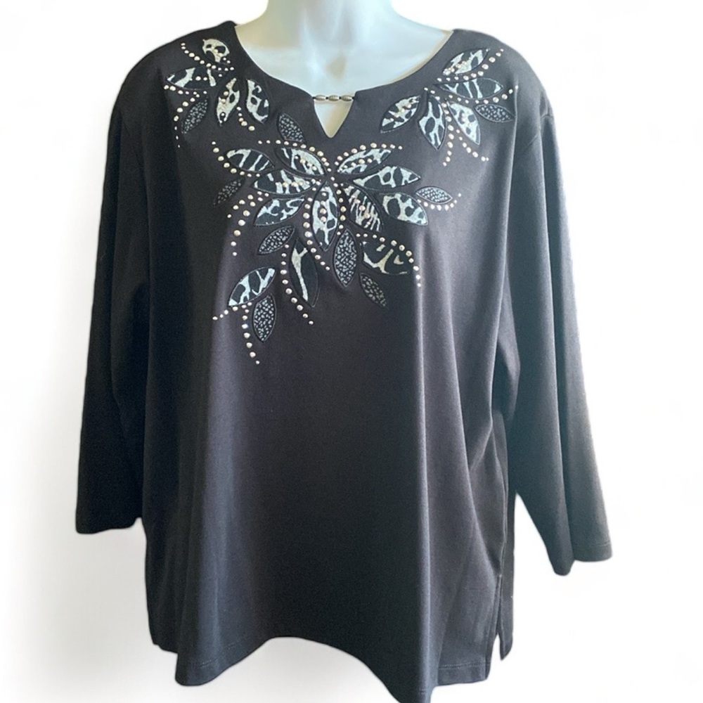 Alfred Dunner Embellished Floral 3/4 Sleeve Blouse Size PXL